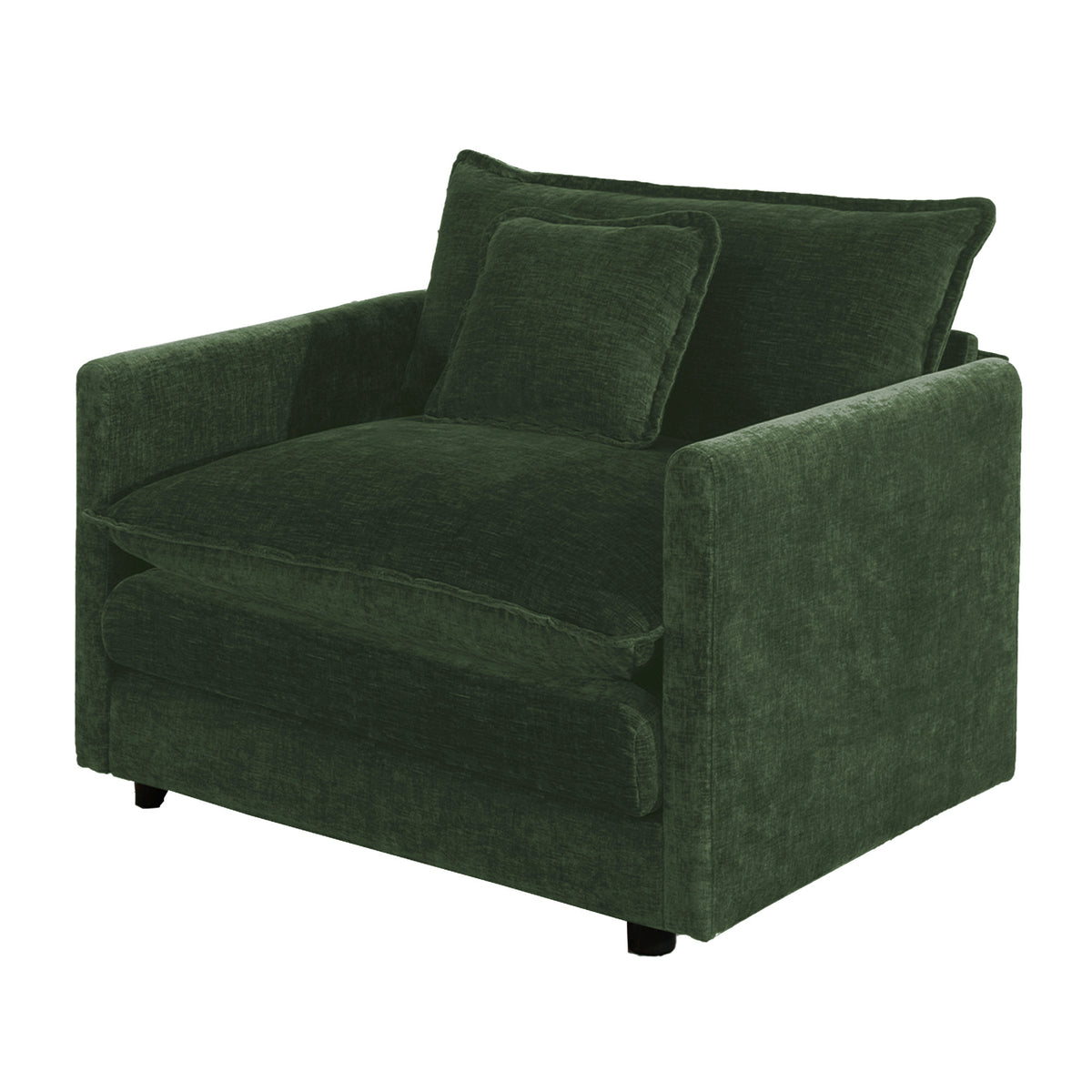 Comfy Deep Single Seat Sofa Upholstered Reading Armchair Living Room Chair Green Chenille Fabric, 1 Toss Pillow