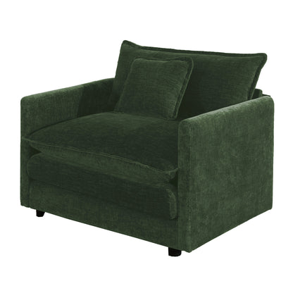 Comfy Deep Single Seat Sofa Upholstered Reading Armchair Living Room Chair Green Chenille Fabric, 1 Toss Pillow