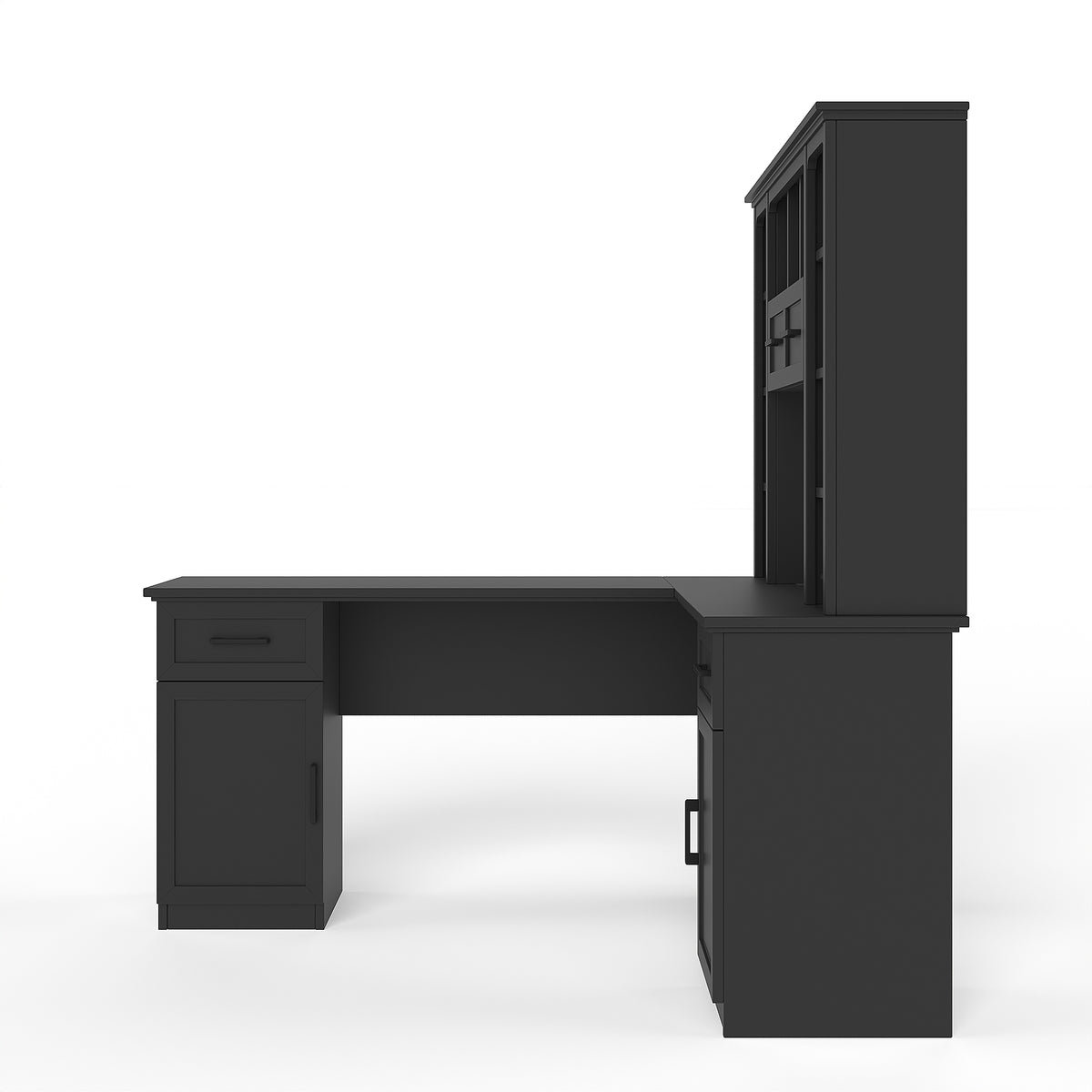 L-shaped computer desk with 2 cabinets and 2 drawers underneath the table