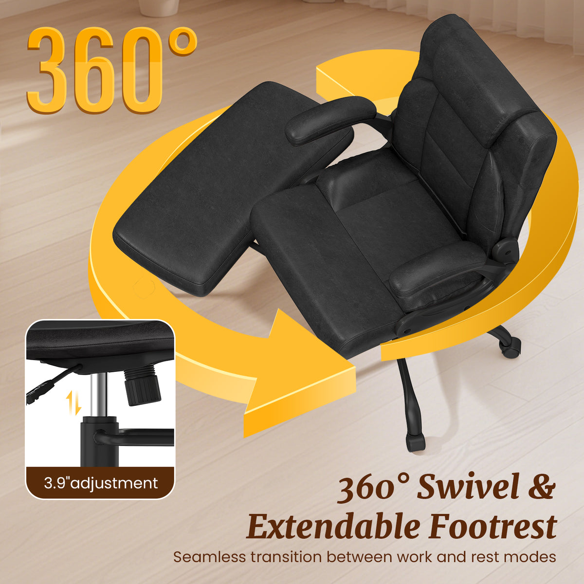 Cross Legged Office Chair with Arms, Wide Criss Cross Chair with Wheels, 360° Rotating Footrest, Height Adjustable Swivel Chair for ADHD,  Ergonomic Office Chair for Home Office Relaxing