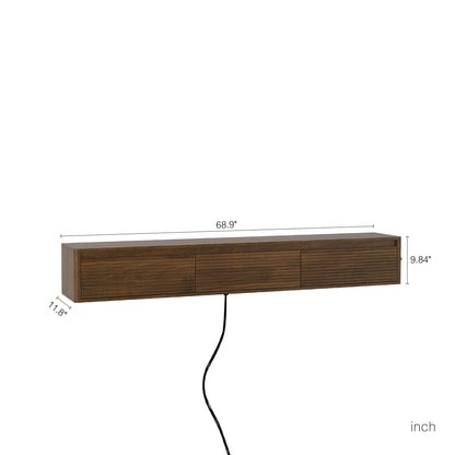 Floating TV Stand,Wall Mounted TV Shelf with Led Lights & Power Outlet,Fluted TV Cabinet for Wood tv Stands for Living Room