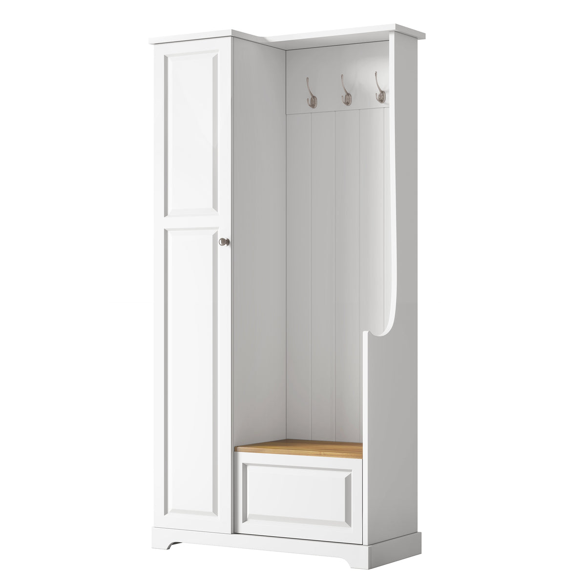 Stylish Design Hall Tree with Flip-Up Bench, Minimalist Hallway Shoe Cabinet with Adjustable Shelves, Multifunctional Furniture with Hanging Hooks for Entryways, Mudroom, White (OLD SKU: WF304223AAK)