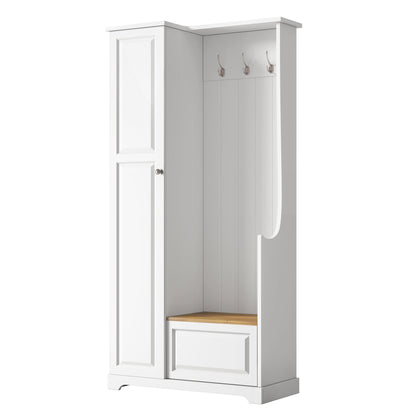 Stylish Design Hall Tree with Flip-Up Bench, Minimalist Hallway Shoe Cabinet with Adjustable Shelves, Multifunctional Furniture with Hanging Hooks for Entryways, Mudroom, White (OLD SKU: WF304223AAK)