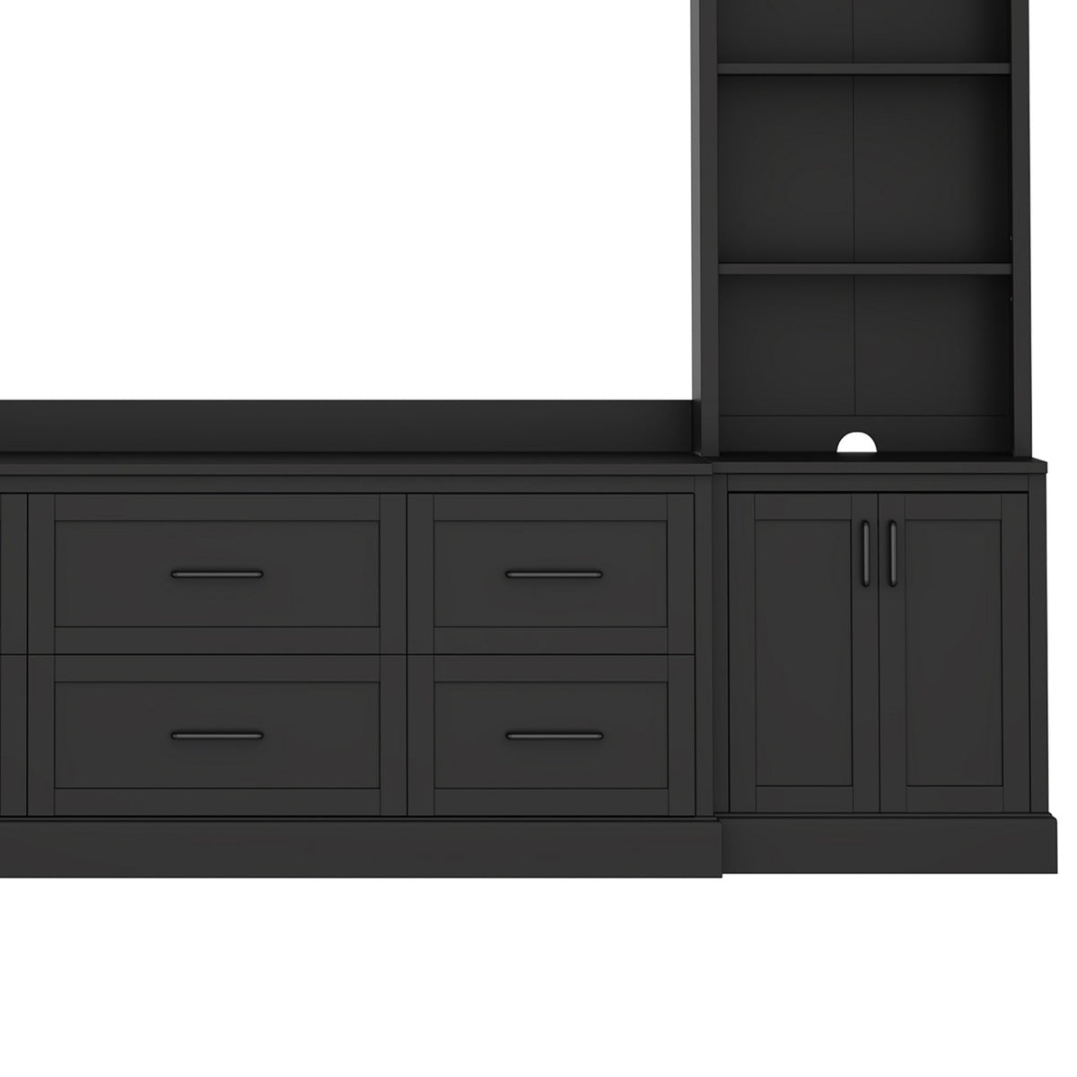 Modern Arched Entertainment Center Wall Unit with 6 Drawers, Farmhouse Large TV Stand with Bookshelves for TVs Up to 70', All-in-One Media Console with Adjustable Shelves for Living Room, Black