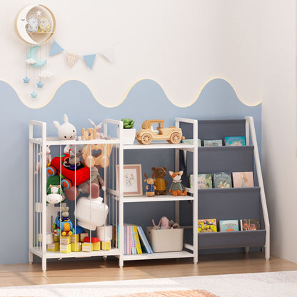 Kids Bookshelf and Toy Storage, 3-in-1 Book Shelf for Kids Rooms, Sling Baby Bookcase with Stuffed Animal Storage, Toddler Montessori Bookshelf for Nursery, Playroom, Kindergarten, Gray