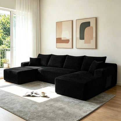 126" Cloud Sectional Sofa with U-Shape Chaise and Side Pockets and Cup holder, Modern Modular Design, Deep Seating, Upholstered Couch – Model W3975S00114
