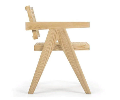 Mid-Century Modern Solid Wood Dining Accent Chair with Natural Rattan Cane Back & Seat, Vintage V-Leg Armchair for Living Room, Dining Room, Home Office