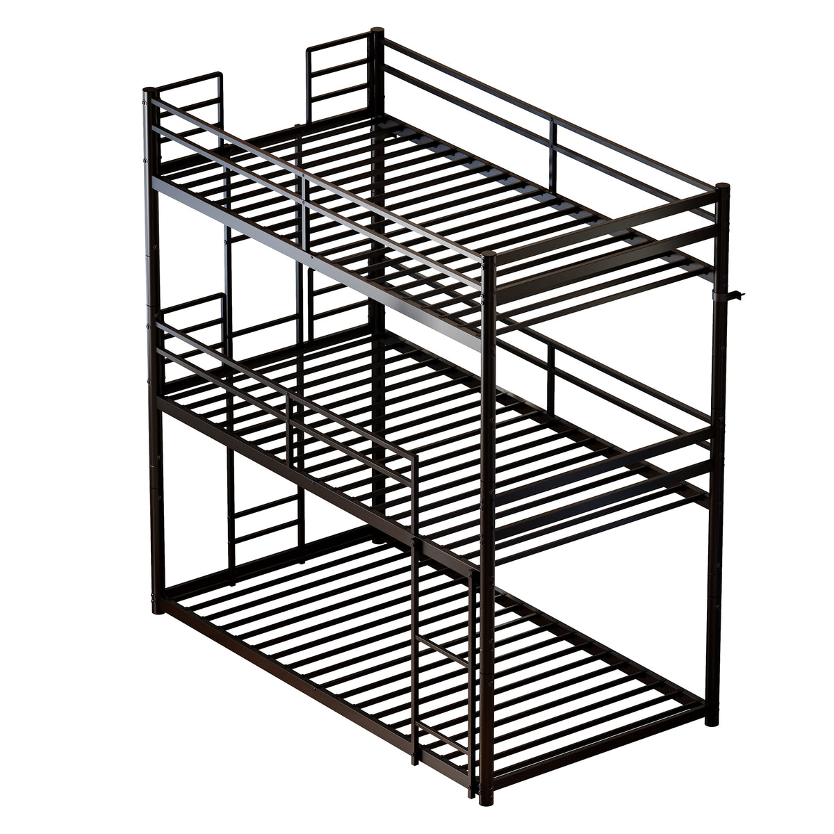 Metal Triple Bunk Bed Twin over Twin over Twin, Heavy Duty 3-in-1 Convertible Metal Bunk Bed Frame with Ladders, Guardrails & Anti-Tip Kit, Space-Saving Bed for Kids, Teens, Adults, No Box Spring Need