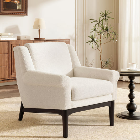 Modern Accent Chair with Flared Arms, Upholstered Lounge Chair, Mid-Century Modern Armchair with Solid Wood Legs, Ergonomic Reading Chair for Living Room, Bedroom