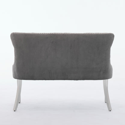 Velvet Double Dining Loveseat Bench, Kitchen & Dining Seating, 2-Seat Tufted Bench w/Handmade Buttons, Wing Back