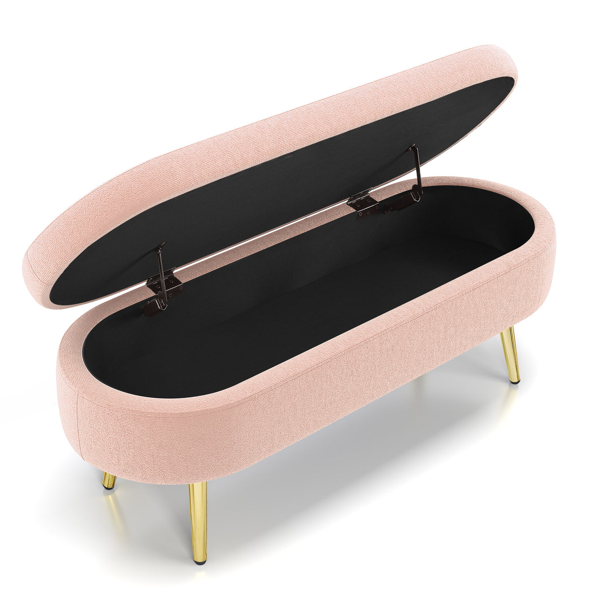 Ottoman Oval Storage Bench, Flannel with Metal Legs-Pink(43.5'x16'x16')