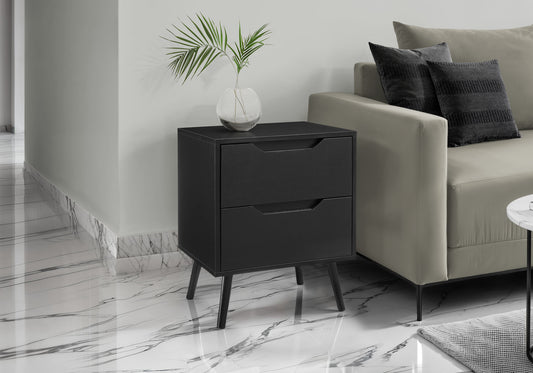 Accent Table, Side Table, End, Storage Drawer, Nightstand, Bedroom, Living Room, Black Laminate, Modern, Contemporary