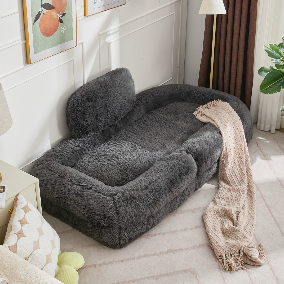 [NEW ARRIVED] [VIDEO PROVIDED] Human Dog Bed,Lazy Sofa,5-Position Adjustable Convertible,Floor Gaming Chair,bedroom, living room,Suitable for gaming, meditation,relaxation,Plush Fabric,Dark Gray