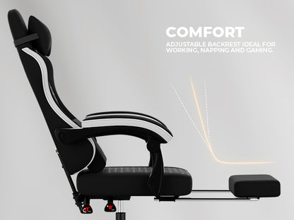 Gaming Chair with Massage,Ergonomic PC Gaming Chair Computer Chairs with Footrest Comfortable Headrest and Lumbar Support, High Back BLACKWHITE