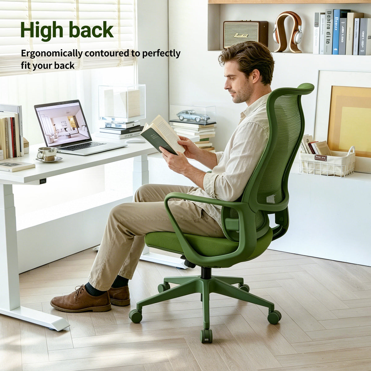 Ergonomic Colorful Office Chair 350LBS Home Office Mesh Breathable High Back, With Adjustable Lumbar Support Computer Chair - Green