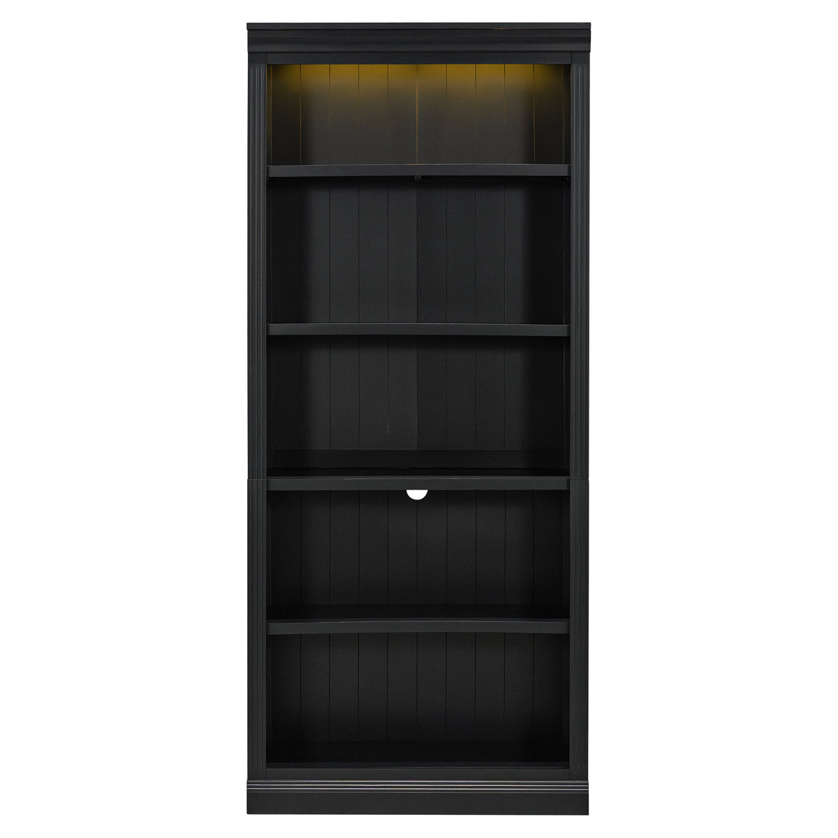 83.4' Tall Wood Bookcase with light strip,5-Tier Decor Bookshelves with Adjustable Shelves,Storage Organizer for CDs/Books/Movies,Free Standing Storage Shelves for Living Room,Home Office,Black