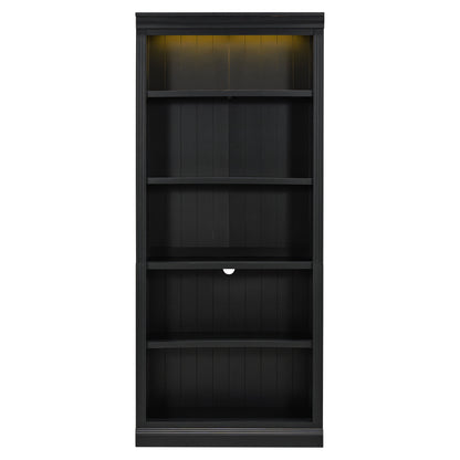 83.4' Tall Wood Bookcase with light strip,5-Tier Decor Bookshelves with Adjustable Shelves,Storage Organizer for CDs/Books/Movies,Free Standing Storage Shelves for Living Room,Home Office,Black