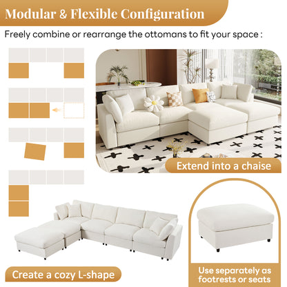 U_STYLE 128" Large U-Shaped Sectional Sofa with 2 Movable Ottomans, Chenille Fabric, Modular Design, Home Theater, Spacious Space