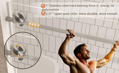 Frameless shower door 56-60 "W x 76" H, 1/4 "(6 mm) Clear Tempered Glass, Explosion Proof Film, Stainless Steel Handle,Brushed Nickel