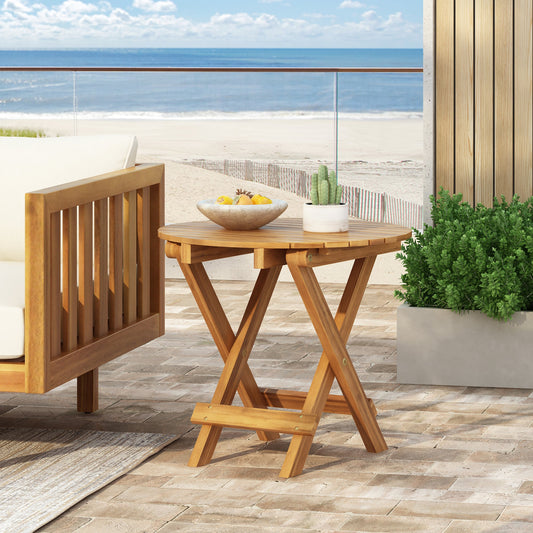 No Installation Required, Foldable And Adjustable Outdoor Acacia Wood Side Table (TEAK FINISH)