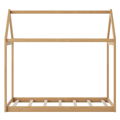 Twin Size Wooden House Bed, Wood Color
