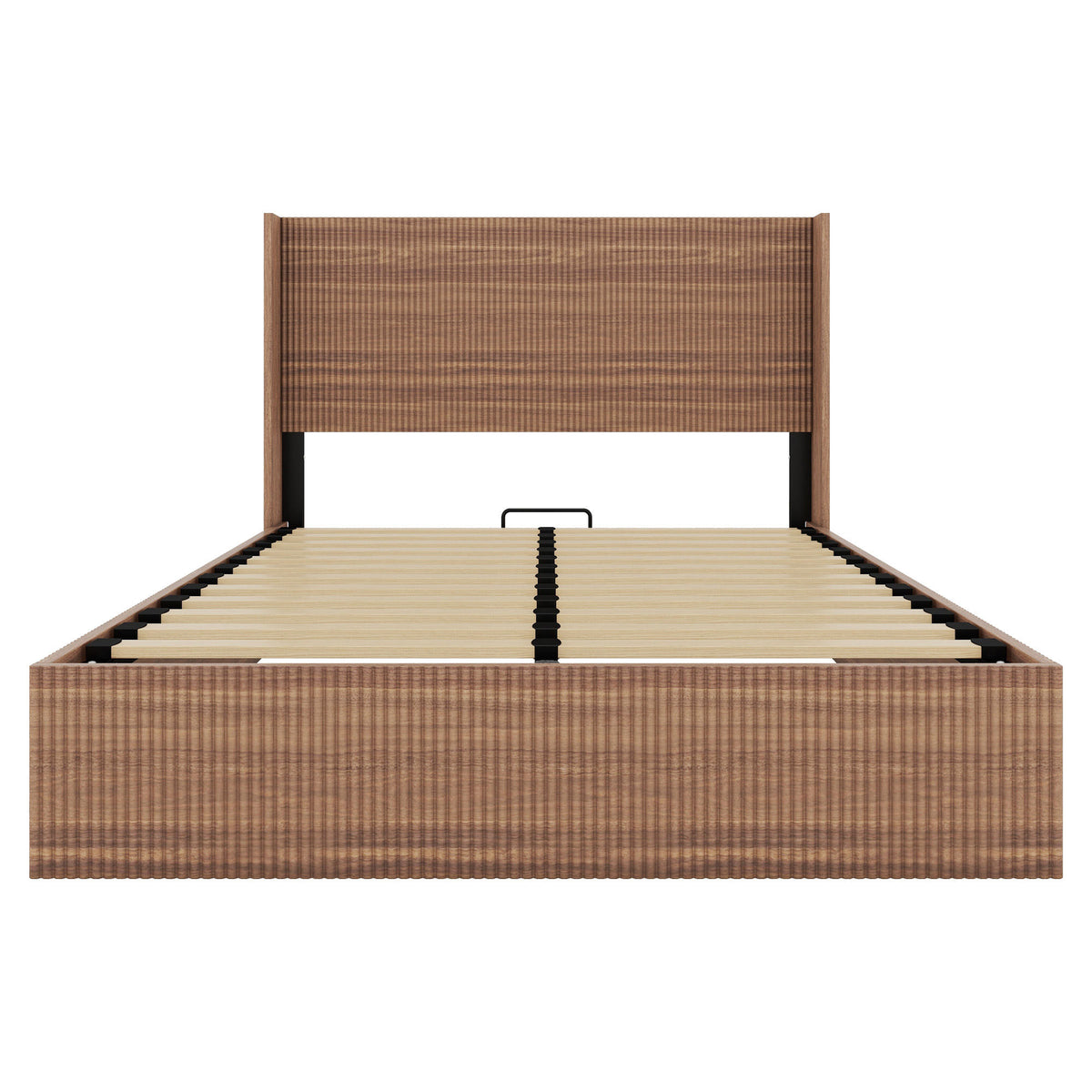 (Queen size) bed frame with a grooved and undulating lifting storage function, featuring a lifting storage feature, safe and beautiful / without noise, a wooden slat platform bed frame in a natural