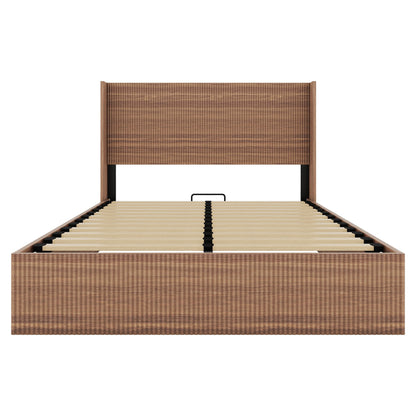 (Queen size) bed frame with a grooved and undulating lifting storage function, featuring a lifting storage feature, safe and beautiful / without noise, a wooden slat platform bed frame in a natural