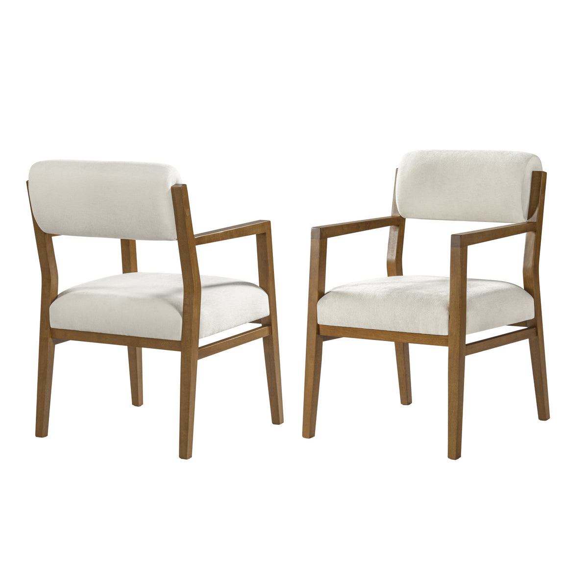 Rubber Wood Dining Chairs, Upholstered Fabric Armchairs(Set of 2),Natural wood + Beige fabric
