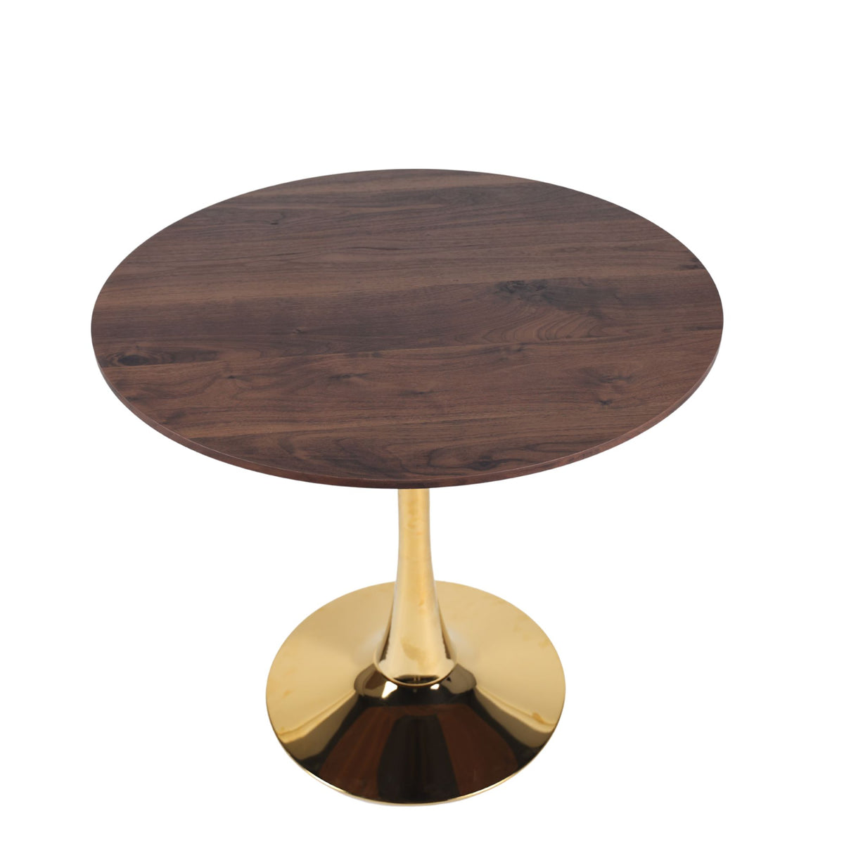 Mid-Century Tulip Table with Golden Legs and Walnut-Color MDF Top for 2-4 People, Round Pedestal Dining Table, Coffee Table, End Table