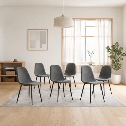 Comfortable Linen-Cotton Dining Chair Set - Six Pieces in Dark Gray.Integrated Seat and Backrest,Linen-Cotton Material,Modern Home Matching.W1151124300