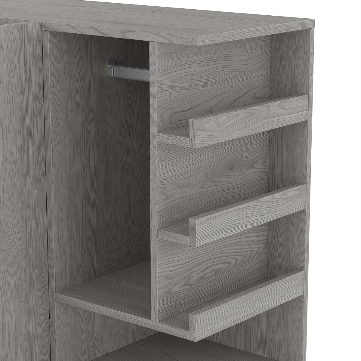 Multifunctional Wardrobe with 2 Doors and Hanging Rod, Wooden clothes closet with Convertible Desk and Storage Drawers – Model W1580S00476