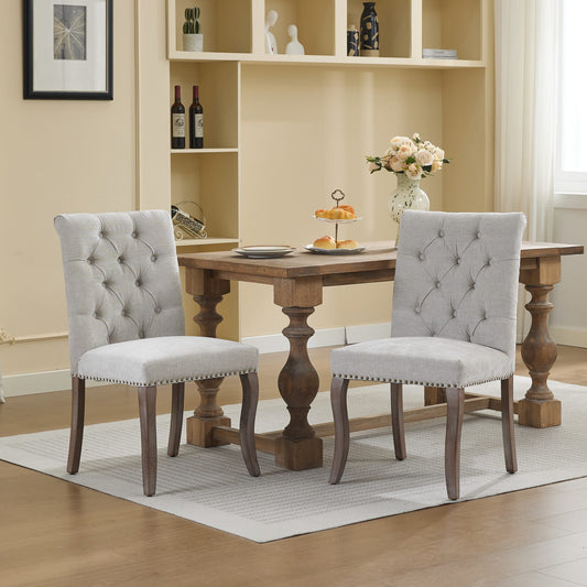 Upholstered Chenille Fabric Accent Dining Chair, Curved Solid Wood Legs, Elegant Tufted Club Dining Room Kitchen Room Dining Chair, Set of 2,Beige,SW1894BG