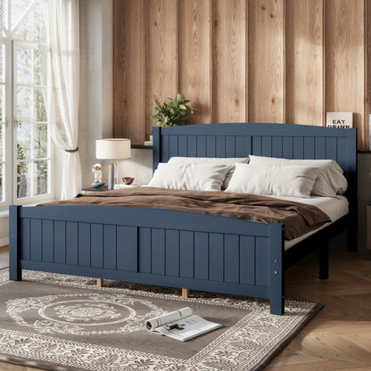 King Size Platform Bed, Solid Wood Platform Bed with Support Slats and Strong Structure, No Box Spring Needed, Blue