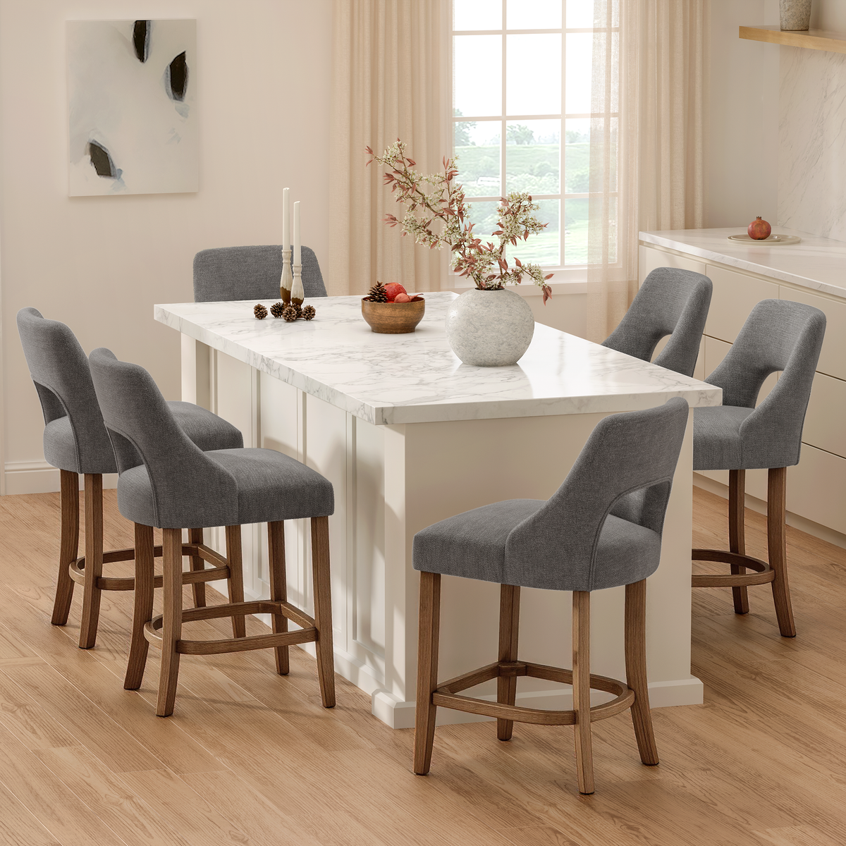 Bar Stools Set of 2, Upholstered Counter Height Bar Stools, Modern Counter Stools with Wood Legs for Kitchen Island Dining Room Bar, Dark Grey