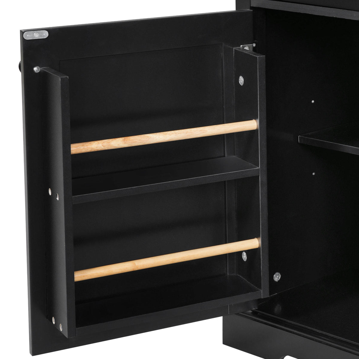 K&K 54.9" Kitchen Island with Drop Leaf, Power Outlet, Kitchen Storage Cart with 4 Door Shelves, Cross Barn Doors & Visual Glass Door – Black