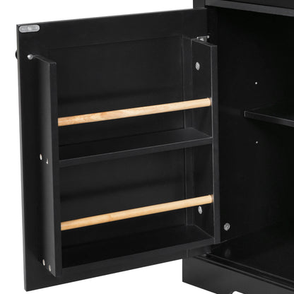 K&K 54.9" Kitchen Island with Drop Leaf, Power Outlet, Kitchen Storage Cart with 4 Door Shelves, Cross Barn Doors & Visual Glass Door – Black