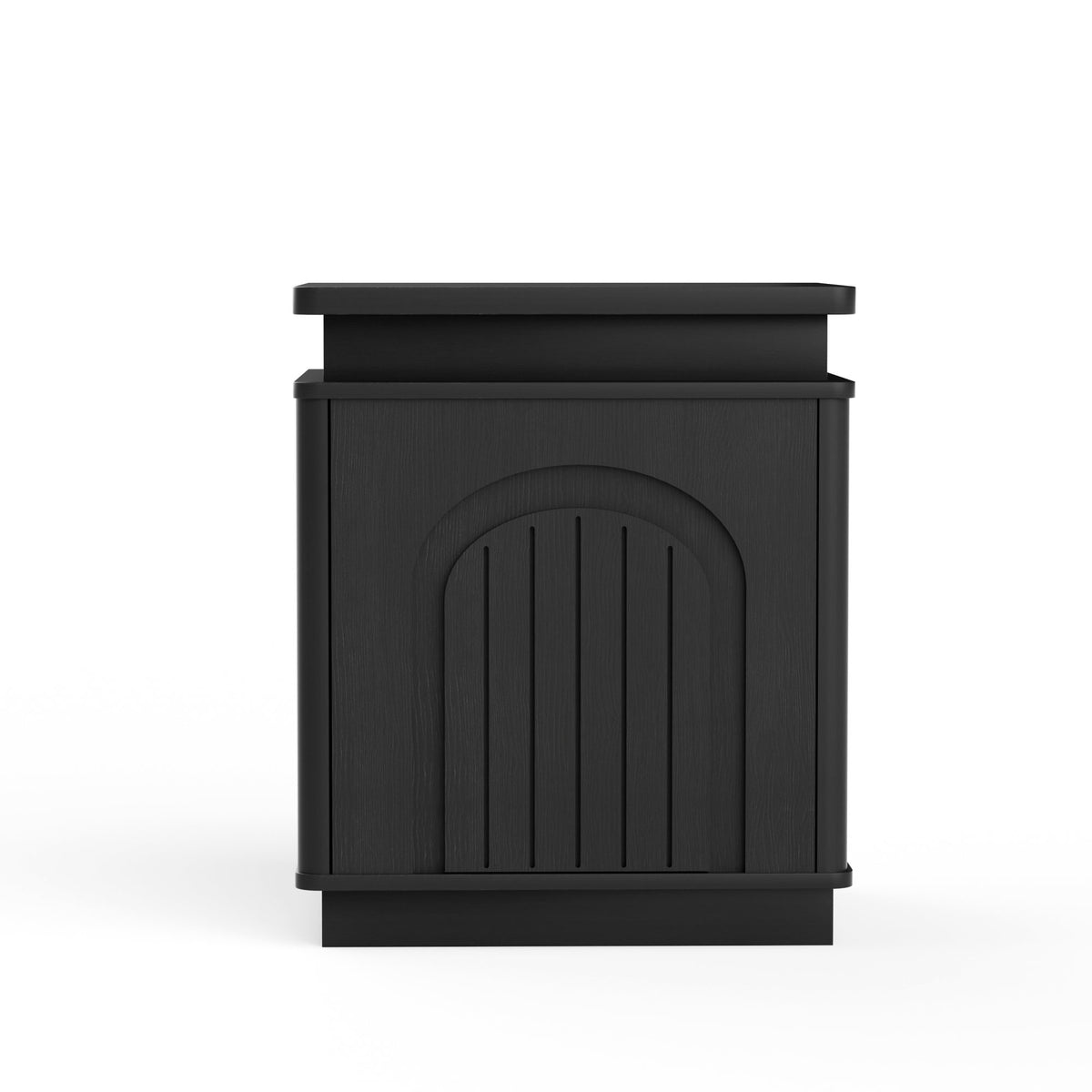 Two-piece nightstand set with arched recesses, storage cabinets with LED lighting, ample storage space, and magnetic push-to-open doors; suitable for bedrooms, living rooms, and offices; Black