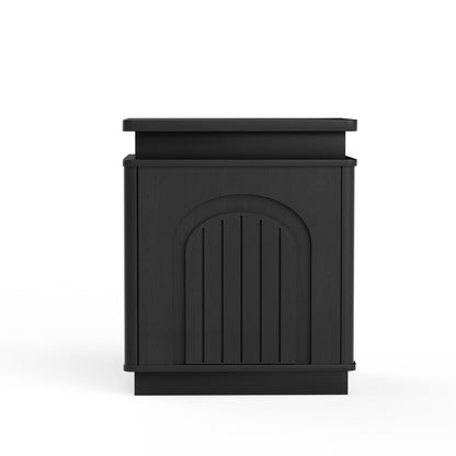 Two-piece nightstand set with arched recesses, storage cabinets with LED lighting, ample storage space, and magnetic push-to-open doors; suitable for bedrooms, living rooms, and offices; Black