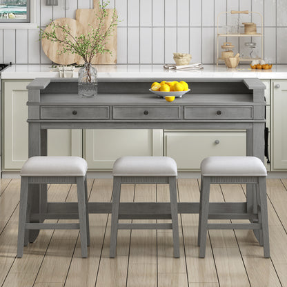 TREXM 4-Piece Dining Table Set for 3, Retro Kitchen Table and Chairs Set with 3 Storage Drawers, Ideal - Light Grey