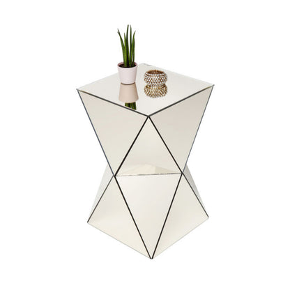 Champagne Mirrored Geometric Side Table, Modern Luxe Accent End Table, Reflective Mirror Decorative Nightstand for Living Room, Bedroom, Sofa Side