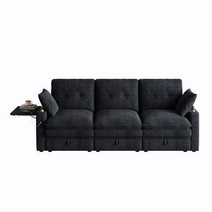 89-inch three-person cloud sofa with storage, armrests featuring hidden tabletop and USB ports, and armrests with storage function. High-quality cashmere three-person sofa. Suitable for living rooms,