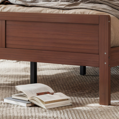 Full Size Platform Bed with Tall Headboard, Solid Bamboo-made Bed Frame with Support Slats, Full  Bed Frame for Bedroom, Guest Rooms, Warm Brown