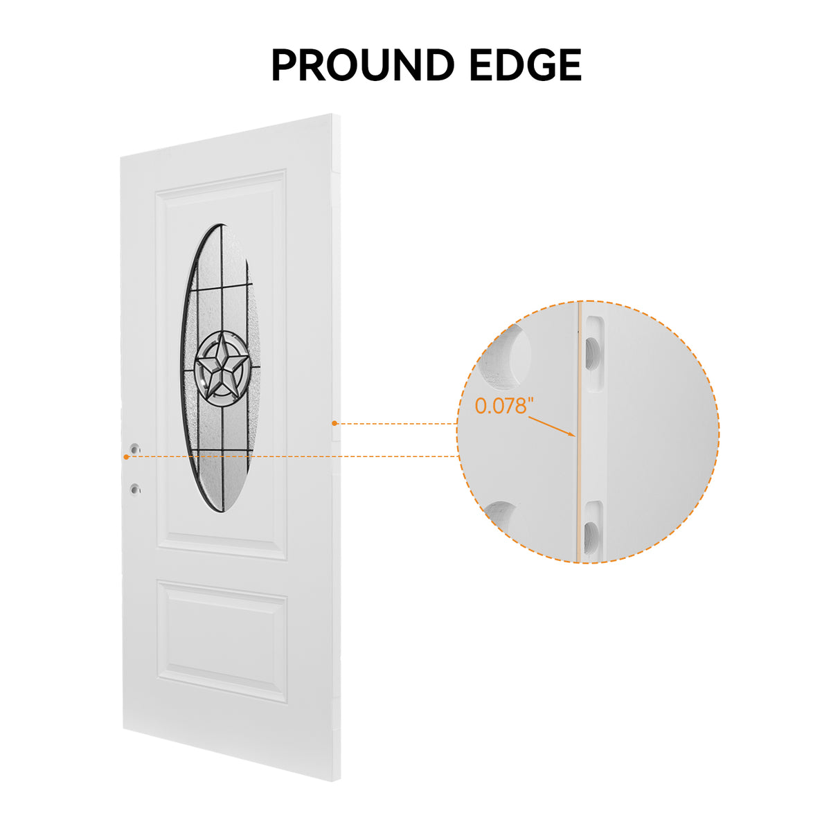 36"x80" Fiberglass Front Door with White 4-9/16" PVC Frame,Left-Hand Inswing Exterior Door with Brickmould,Brushed Smooth skin with Oval Decorated glass for Home Entrance,White