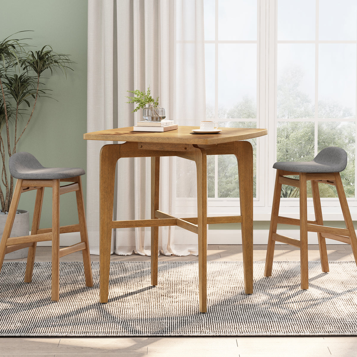 36.34 Inch High Natural Square Wooden Bar Table for Kitchen, Dining Room or Home Bar (Natural)