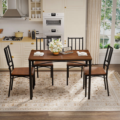 Dining Table Set, Bar Table with 4 Dining Benches, Kitchen Table Counter with Chairs, Industrial for Kitchen Breakfast Table, Party Room – Walnut
