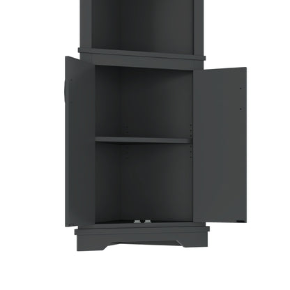 Tall Corner Cabinet with Doors, Dining Room or Kitchen, Black