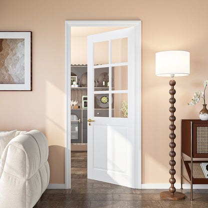 24" X 80"6-Lite Preassembled Clear Glass French Door, Paintable Panel, for Closet Pantry Bedroom Livingroom Study Office,kitchen, Barn Doors-Shaker w/o Hardware,White