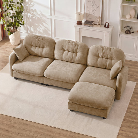Modular Sectional L Shaped Couch With Ottoman, Premium Chenille Fabric, Quilted Pleated Design, Ergonomic Design Easy Install