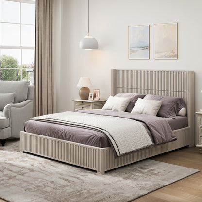 (ETA:9.21-AT:25) Solid Wood Platform Bed Frame with Headboard, No Box Spring Needed, Floor-standing bed, Easy Assembly, Queen Size, Beige