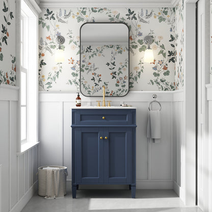 Modern Blue Bathroom Vanity with 2 Doors and Tip-Out Drawer, Ceramic Sink, Soft-Closing Hinges, Solid Wood Frame, 24'